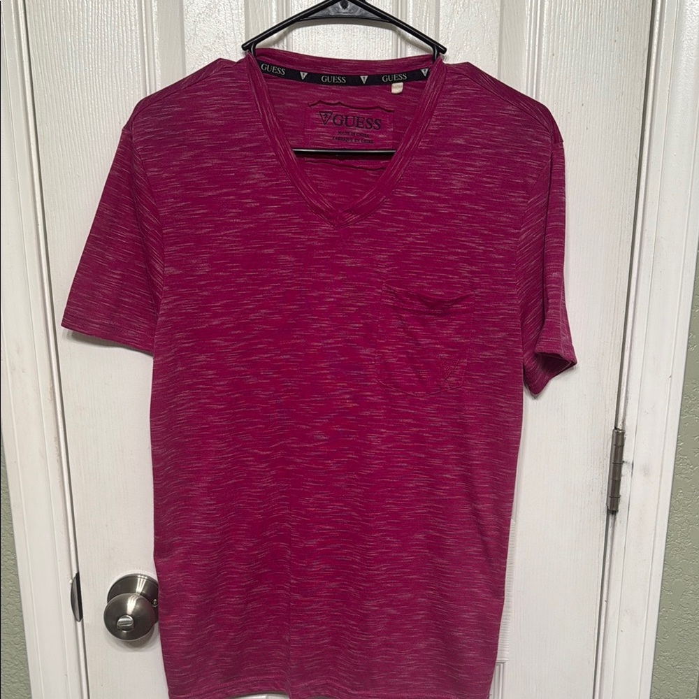 GUESS Men's Pink V-Neck Shirt